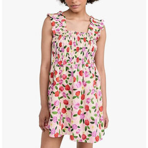 English Factory Ruffle Flower Smocked Bust Fit Flare Mini Dress Size Medium